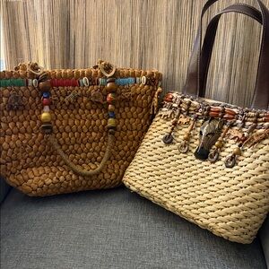 Handcrafted Brown and Tan Woven Tote Bags